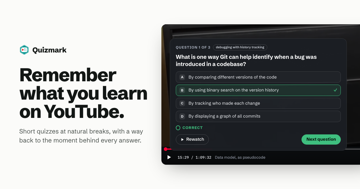 My ADHD inspired Quizmark, a free chrome extension that embeds short quizzes in YouTube videos
